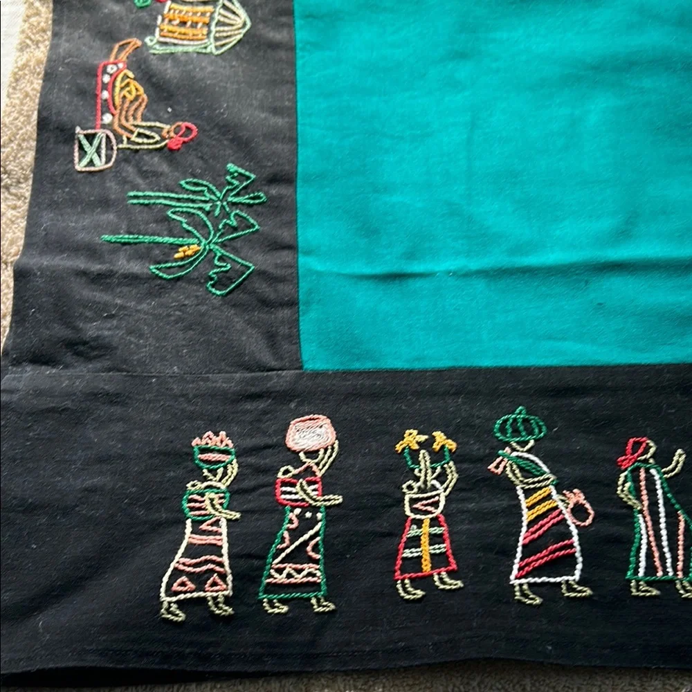 Embroidered Black and Teal tapestry (cotton fabric)